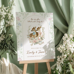 Deer Woodland Gender Reveal Welcome Sign BS261