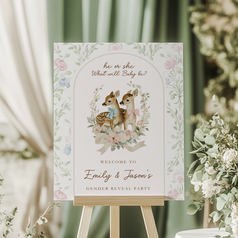 Deer Woodland Gender Reveal Welcome Sign BS261