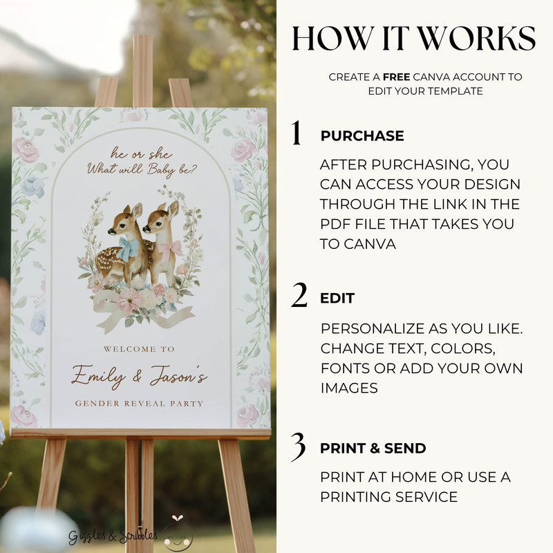Deer Woodland Gender Reveal Welcome Sign BS261