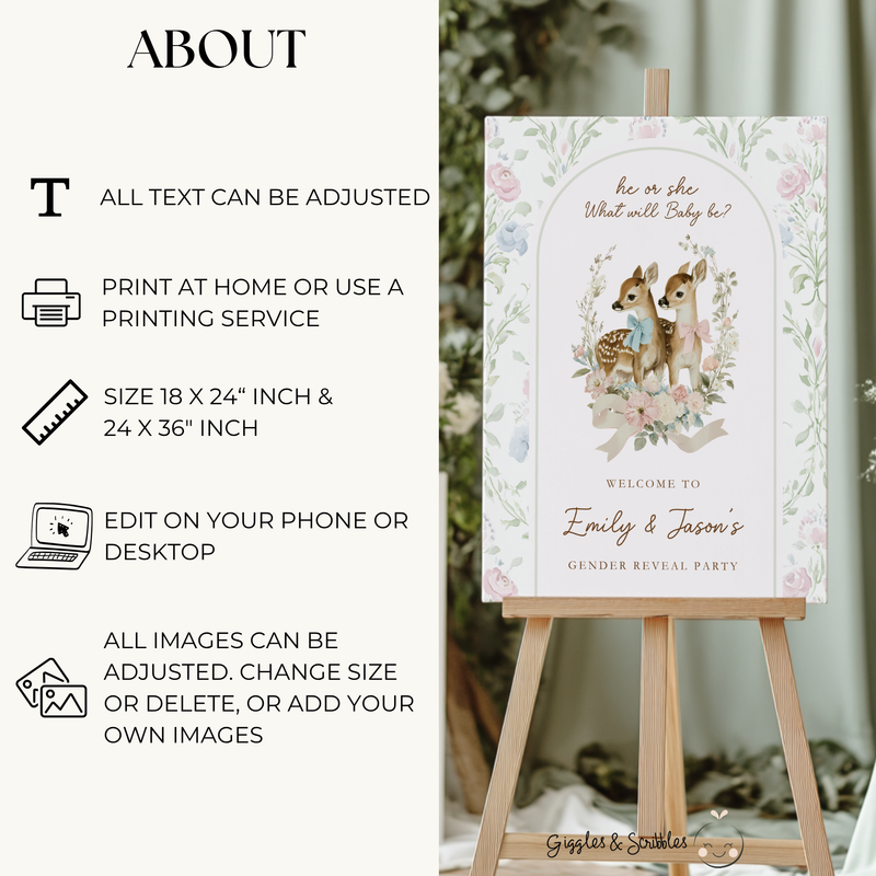 Deer Woodland Gender Reveal Welcome Sign BS261