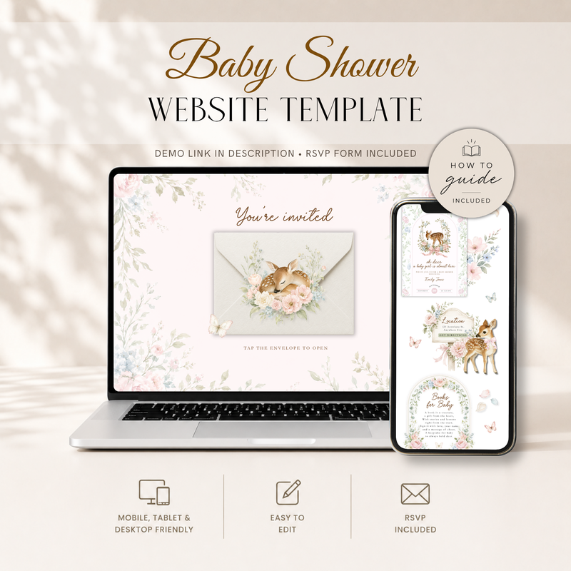 Oh Deer Girl Baby Shower Website Invitation with RSVP BS253