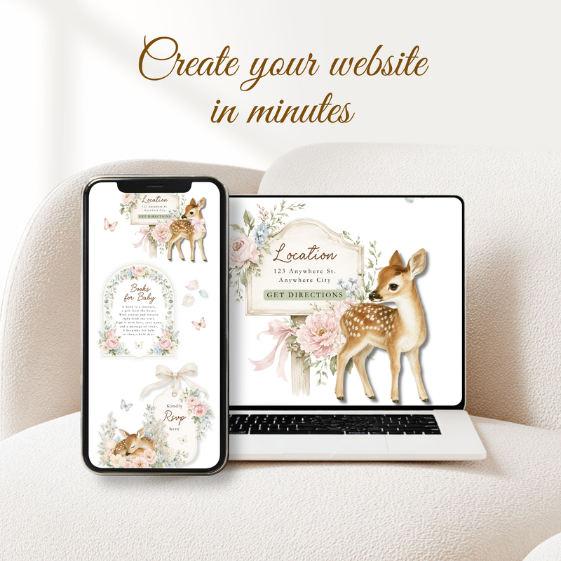 Oh Deer Girl Baby Shower Website Invitation with RSVP BS253