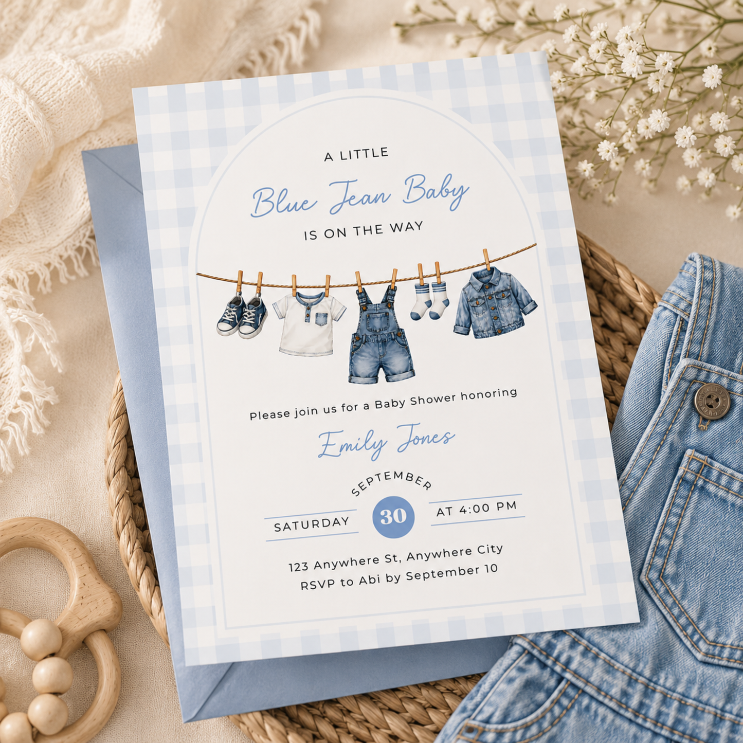 Denim Boy Baby Shower Invitation BS312