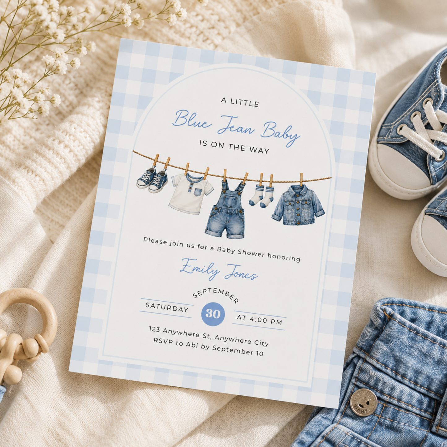 Denim Boy Baby Shower Invitation BS312