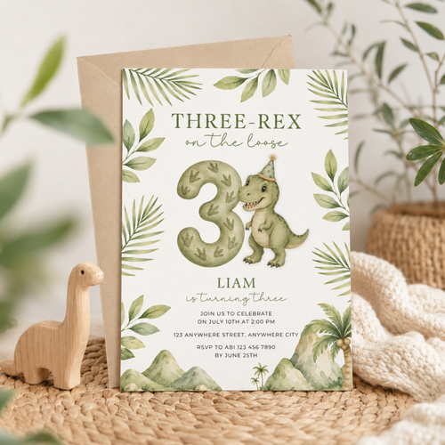 Three-Rex Dinosaur Birthday Invitation L145