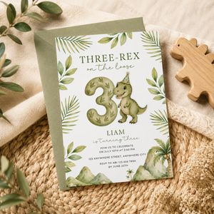 Three-Rex Dinosaur Birthday Invitation L145