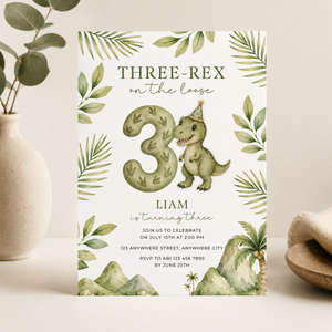 Three-Rex Dinosaur Birthday Invitation L145