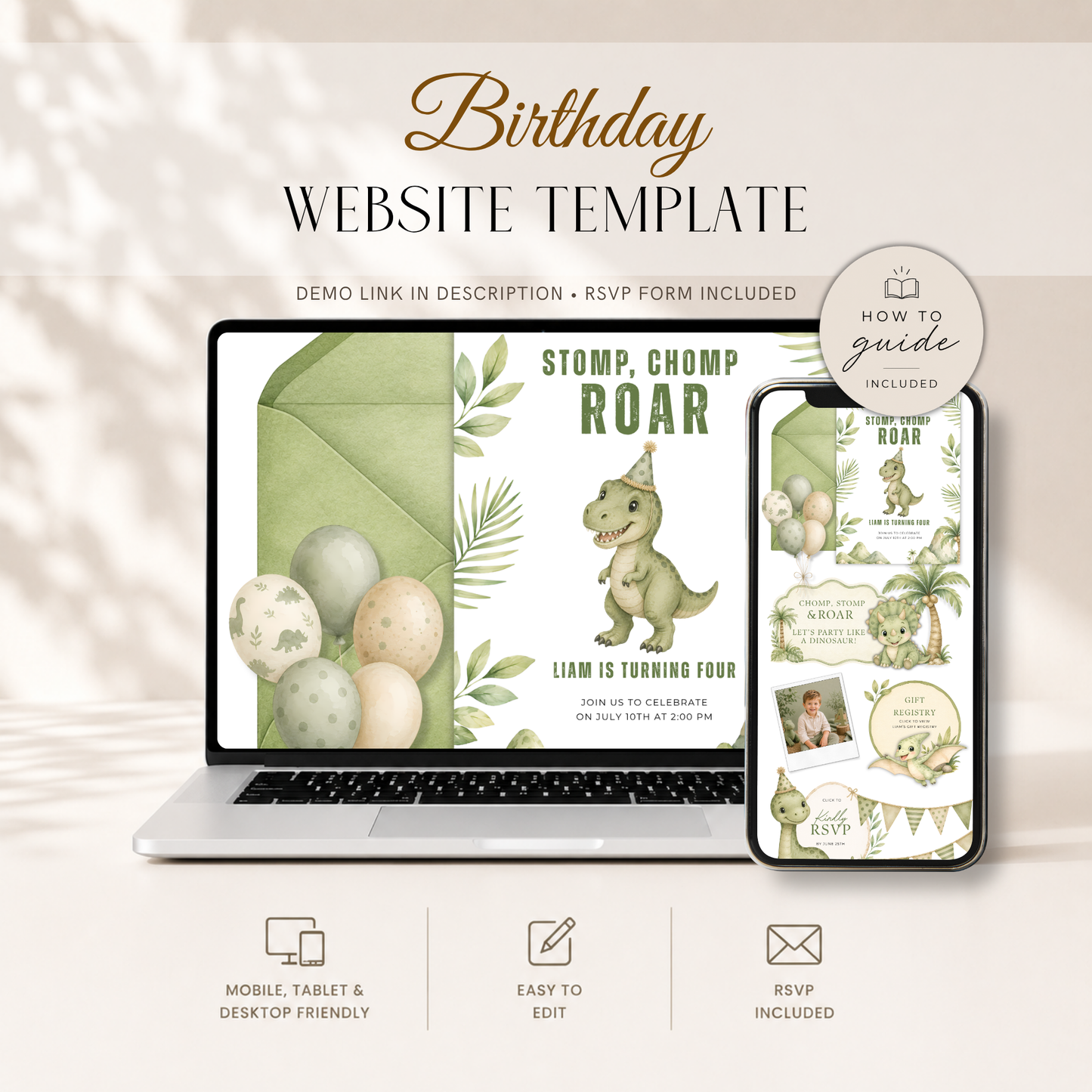 Dinosaur Birthday Invitation Website with RSVP L146