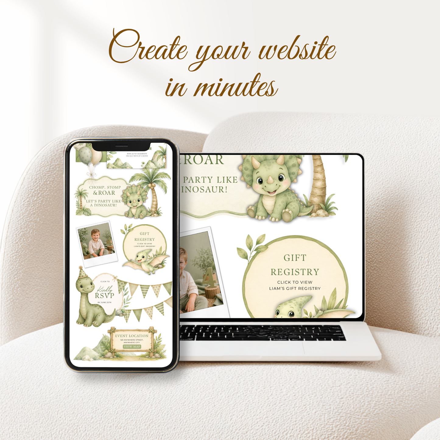 Dinosaur Birthday Invitation Website with RSVP L146