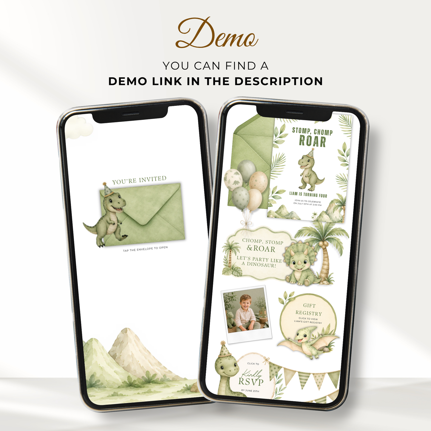 Dinosaur Birthday Invitation Website with RSVP L146