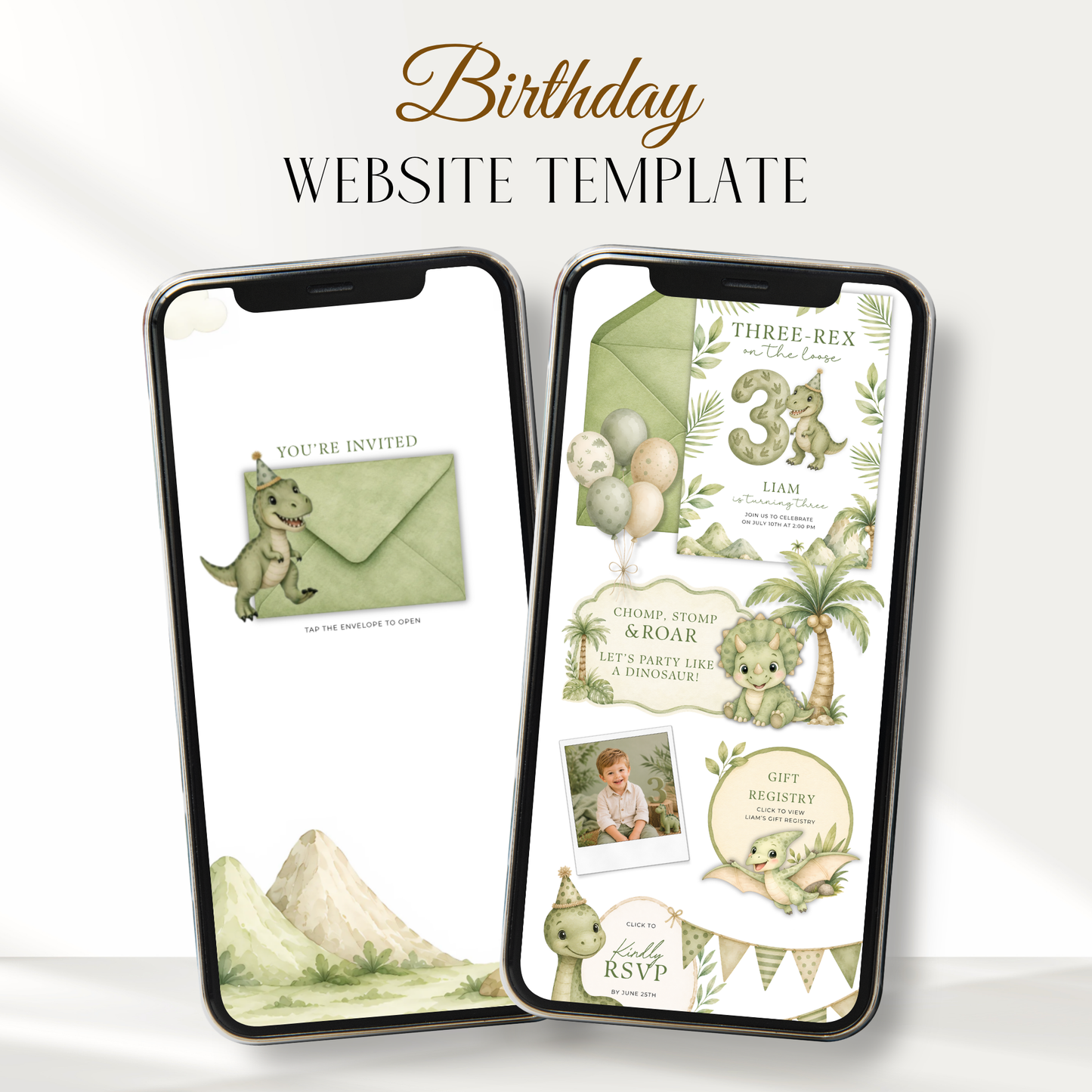 Three-Rex Dinosaur Birthday Invitation Website with RSVP L145