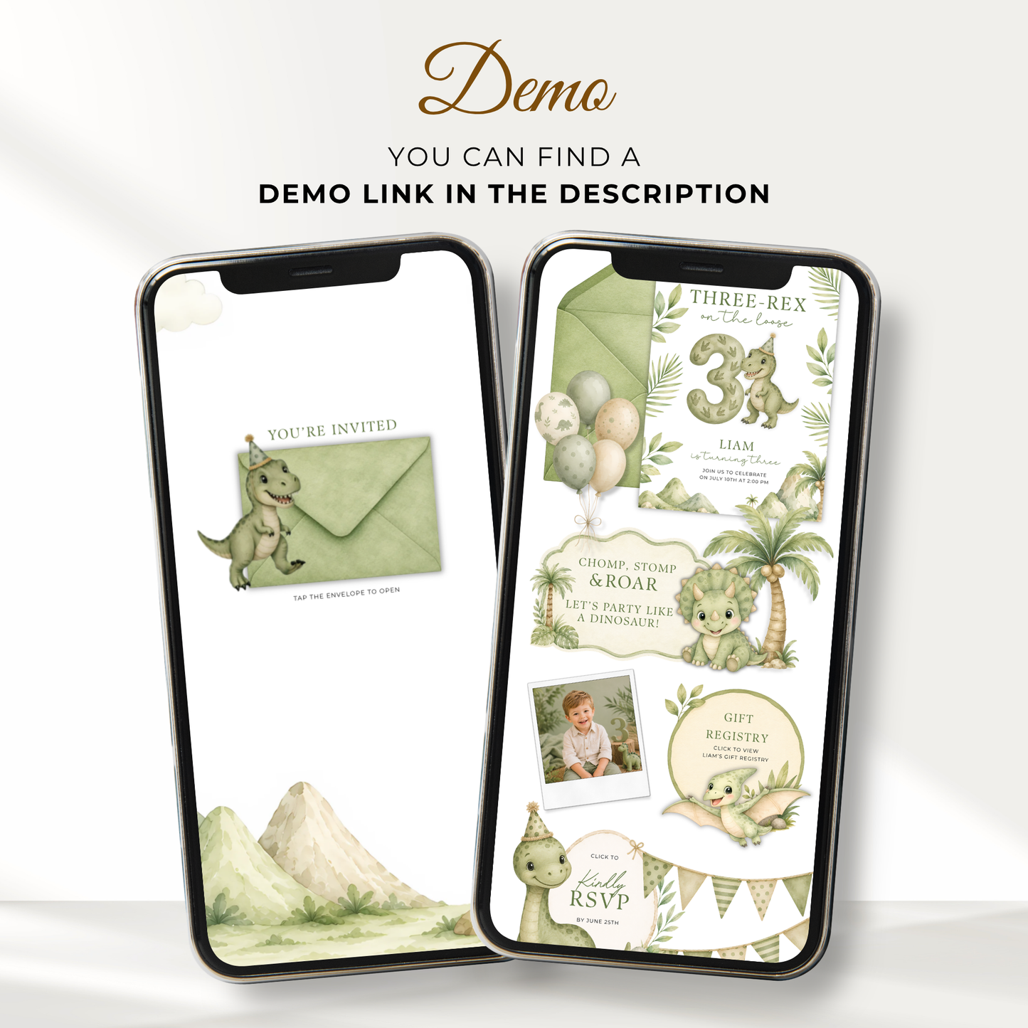 Three-Rex Dinosaur Birthday Invitation Website with RSVP L145
