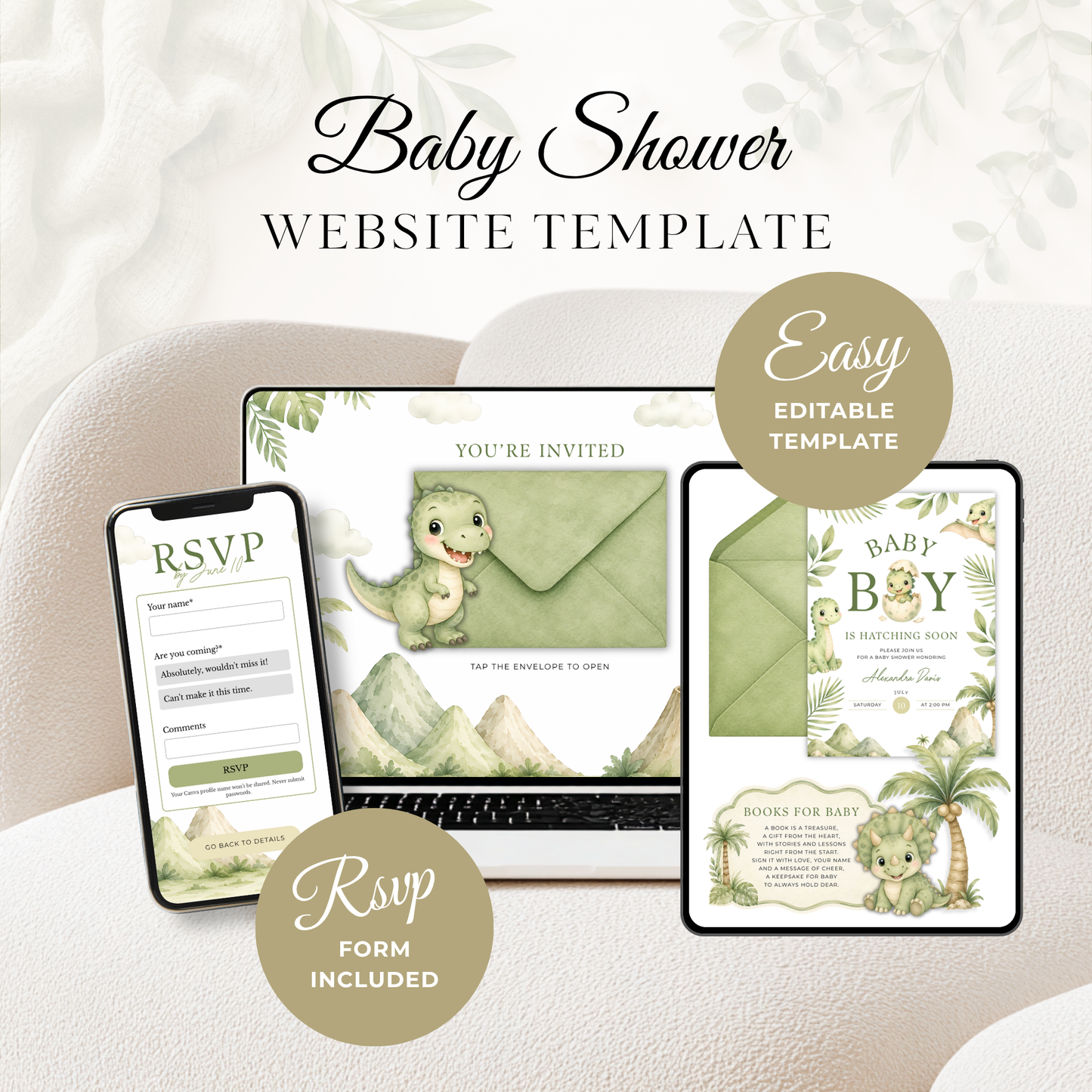 Dinosaur Baby Shower Website Invitation with RSVP BS310