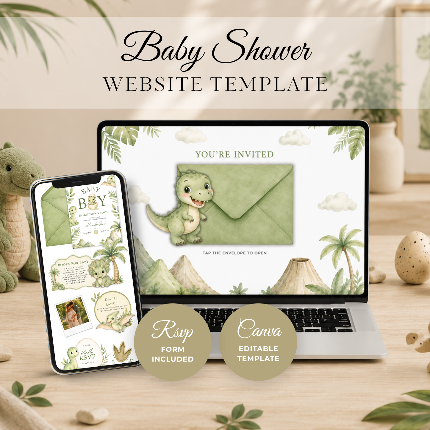 Dinosaur Baby Shower Website Invitation with RSVP BS310