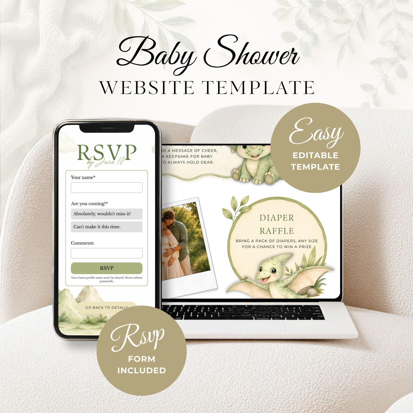 Dinosaur Baby Shower Website Invitation with RSVP BS310