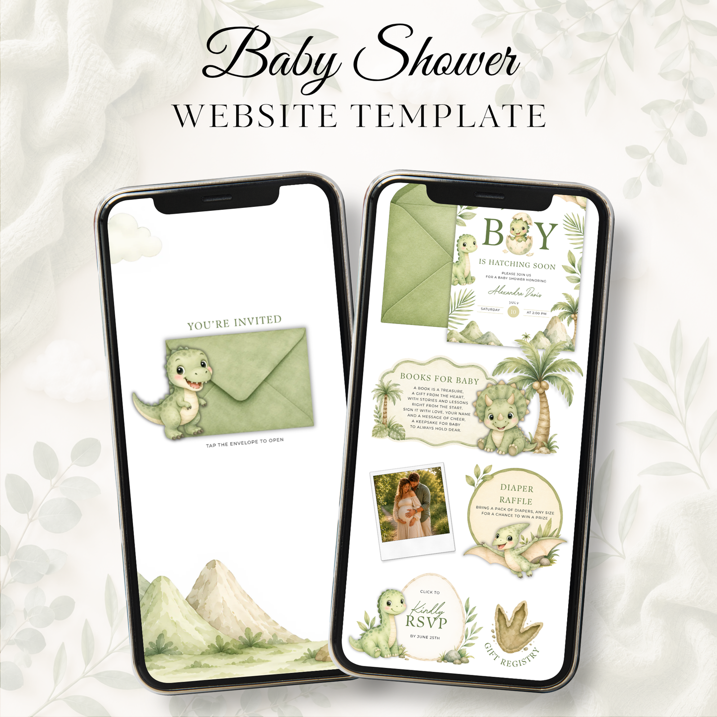 Dinosaur Baby Shower Website Invitation with RSVP BS310