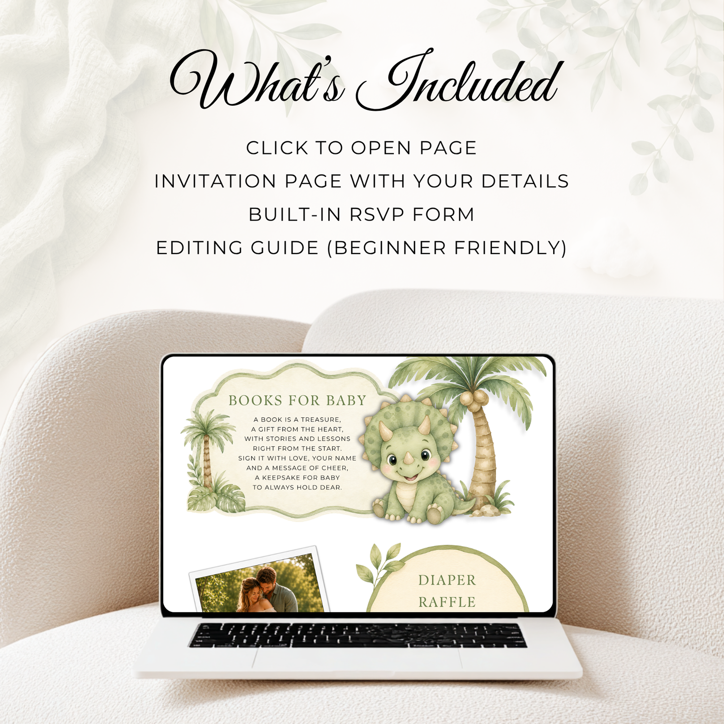 Dinosaur Baby Shower Website Invitation with RSVP BS310