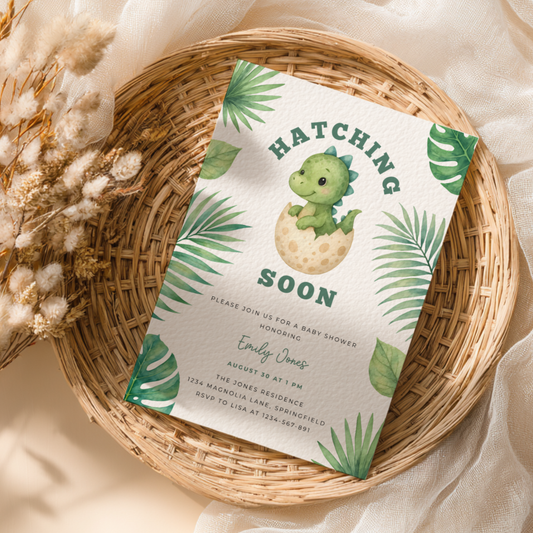 Baby Shower Invitation -  Hatching Soon Dinosaur Theme BS216