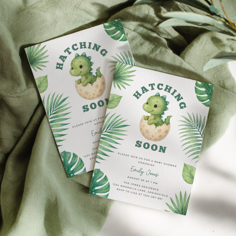 Baby Shower Invitation -  Hatching Soon Dinosaur Theme BS216