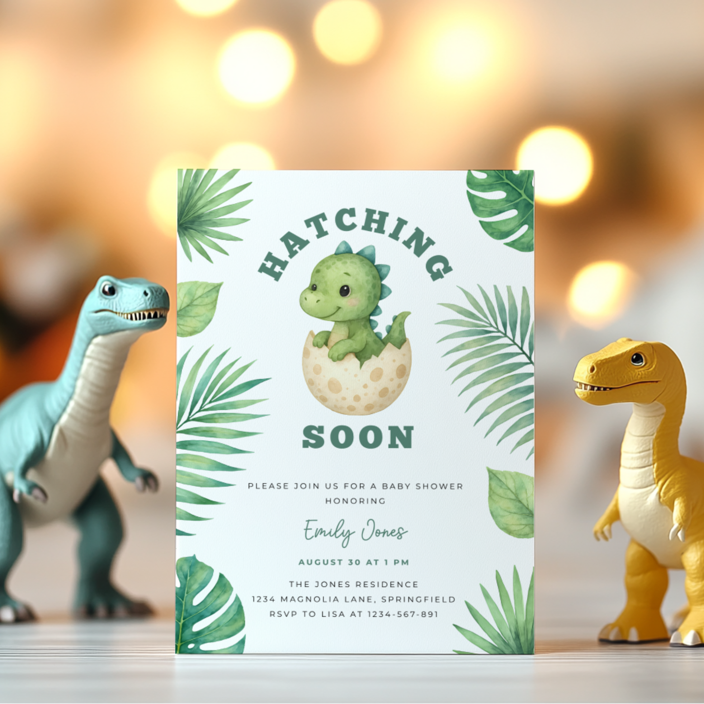 Baby Shower Invitation -  Hatching Soon Dinosaur Theme BS216