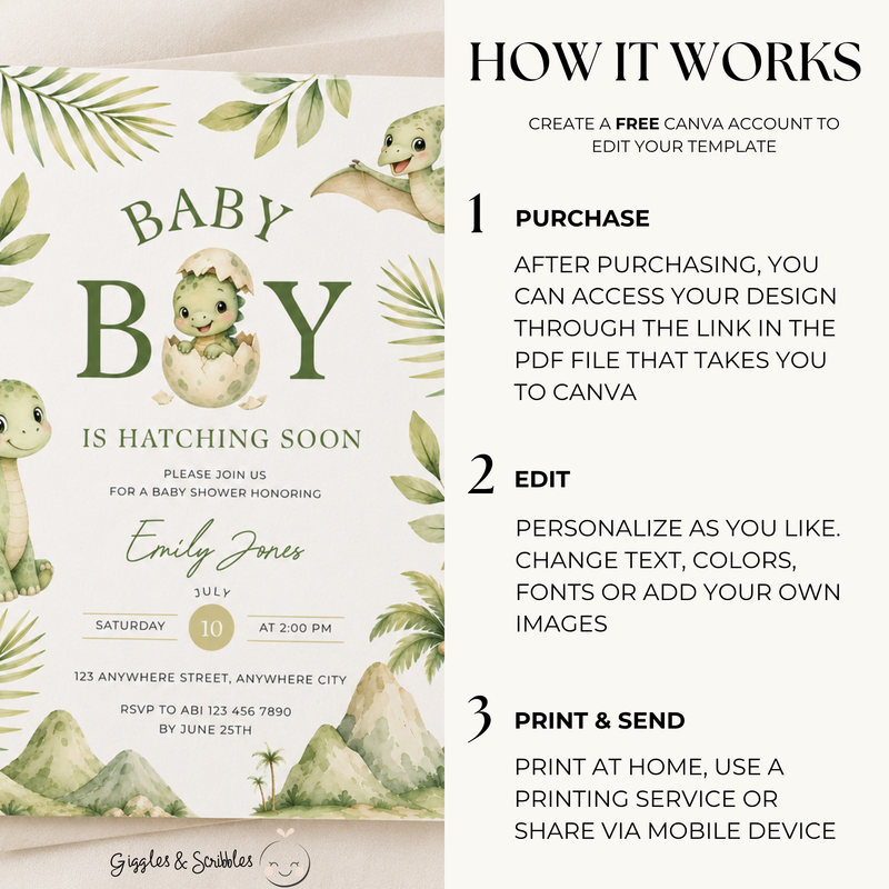 Hatching Soon Dino Baby Shower Invitation BS310
