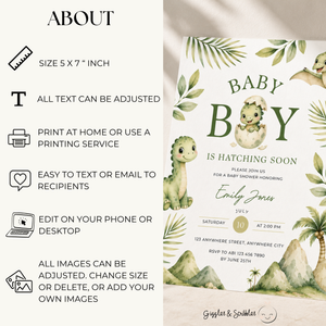 Hatching Soon Dino Baby Shower Invitation BS310