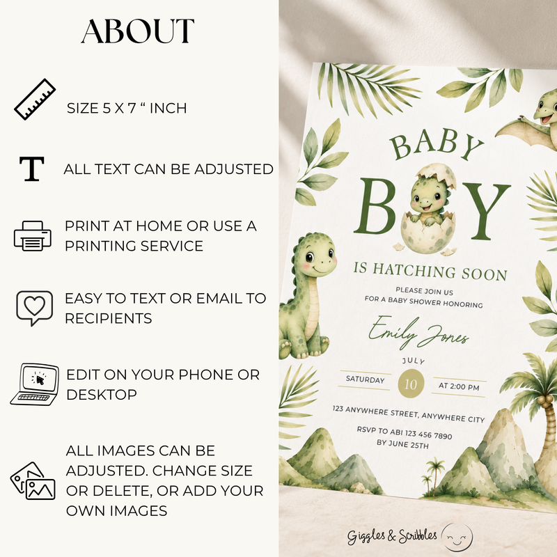 Hatching Soon Dino Baby Shower Invitation BS310