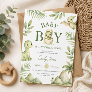 Hatching Soon Dino Baby Shower Invitation BS310