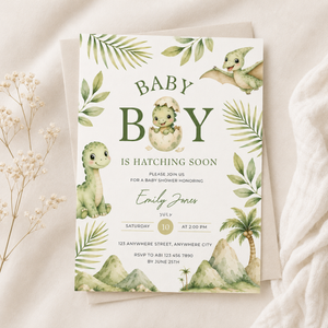 Hatching Soon Dino Baby Shower Invitation BS310
