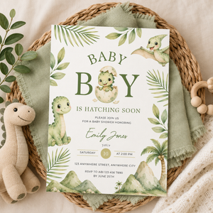 Hatching Soon Dino Baby Shower Invitation BS310