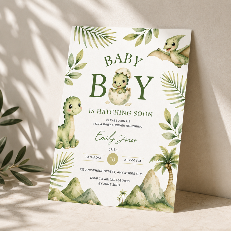 Hatching Soon Dino Baby Shower Invitation BS310