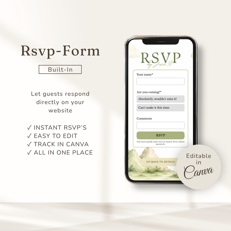 Dinosaur Baby Shower Website Invitation with RSVP BS310