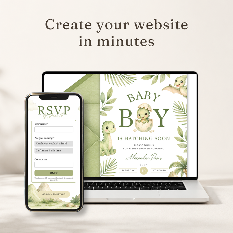 Dinosaur Baby Shower Website Invitation with RSVP BS310