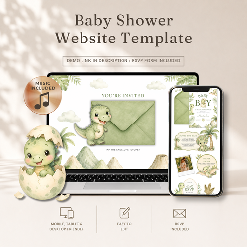 Dinosaur Baby Shower Website Invitation with RSVP BS310