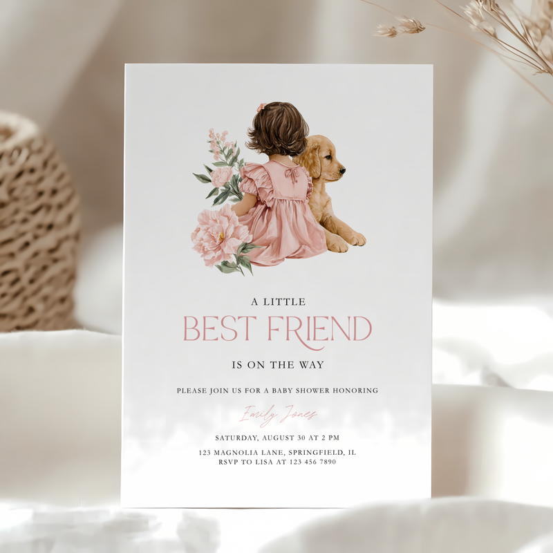 Golden Retriever Dog Baby Shower Invitation for Girl BS291