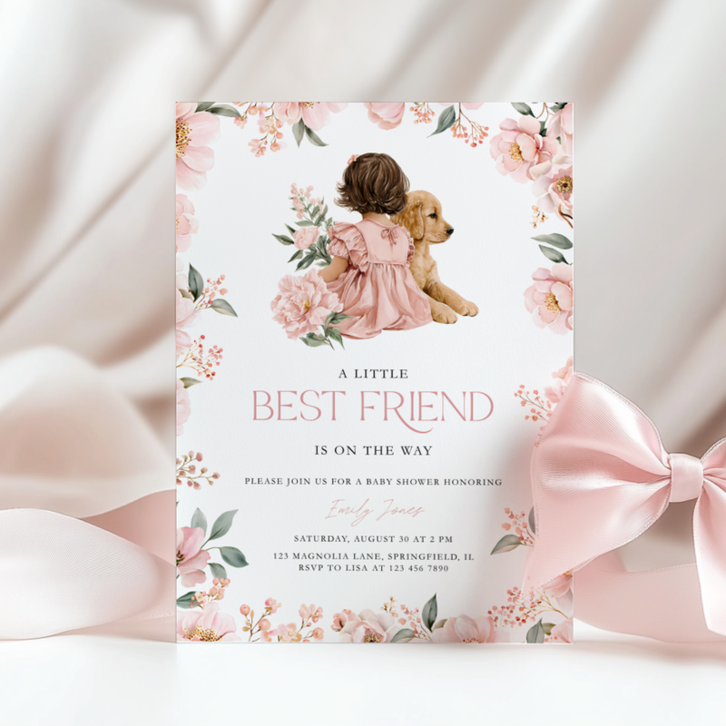 Golden Retriever Dog Baby Shower Invitation for Girl BS291