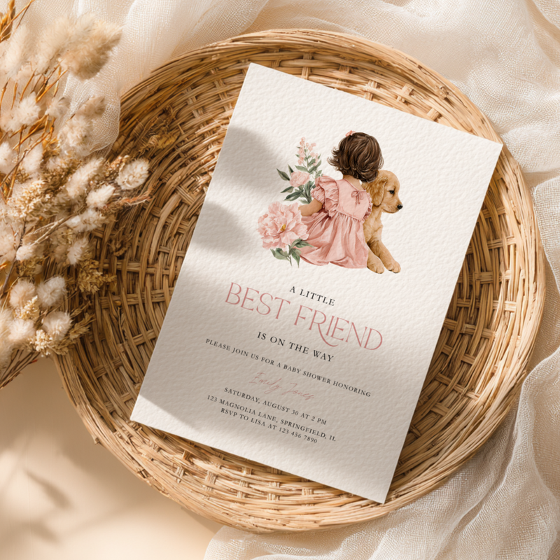 Golden Retriever Dog Baby Shower Invitation for Girl BS291