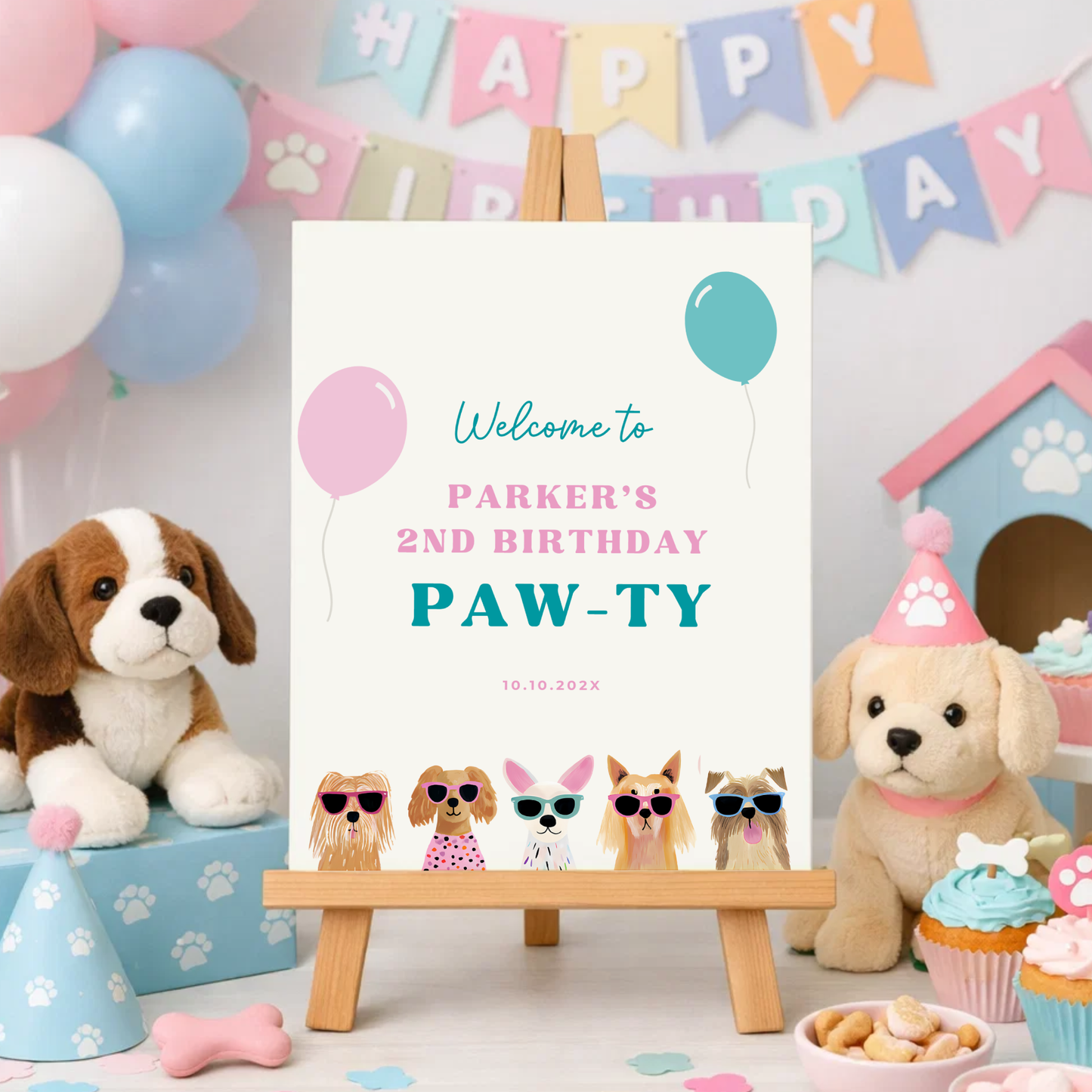 Puppy Party / Two Let The Dogs Out Birthday Welcome Sign L35