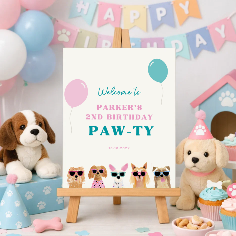 Puppy Party / Two Let The Dogs Out Birthday Welcome Sign L35