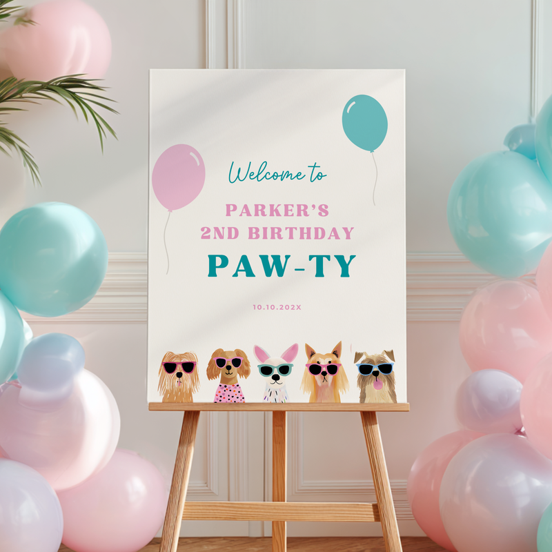 Puppy Party / Two Let The Dogs Out Birthday Welcome Sign L35