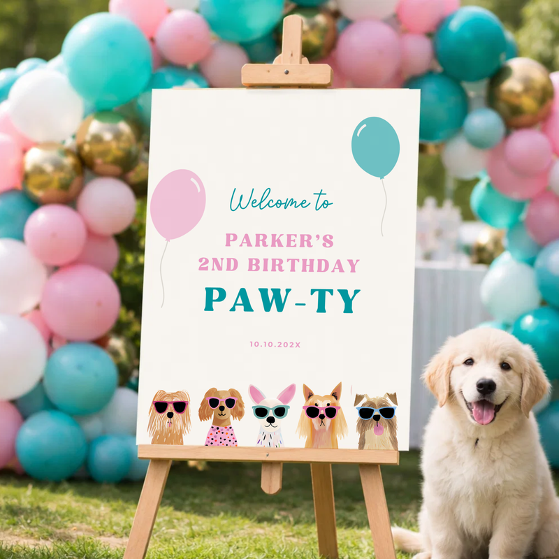 Puppy Party / Two Let The Dogs Out Birthday Welcome Sign L35