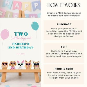 Puppy Party / Two Let The Dogs Out Birthday Welcome Sign L35