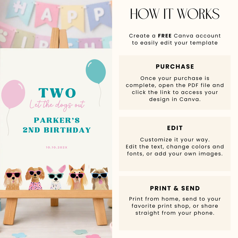 Puppy Party / Two Let The Dogs Out Birthday Welcome Sign L35