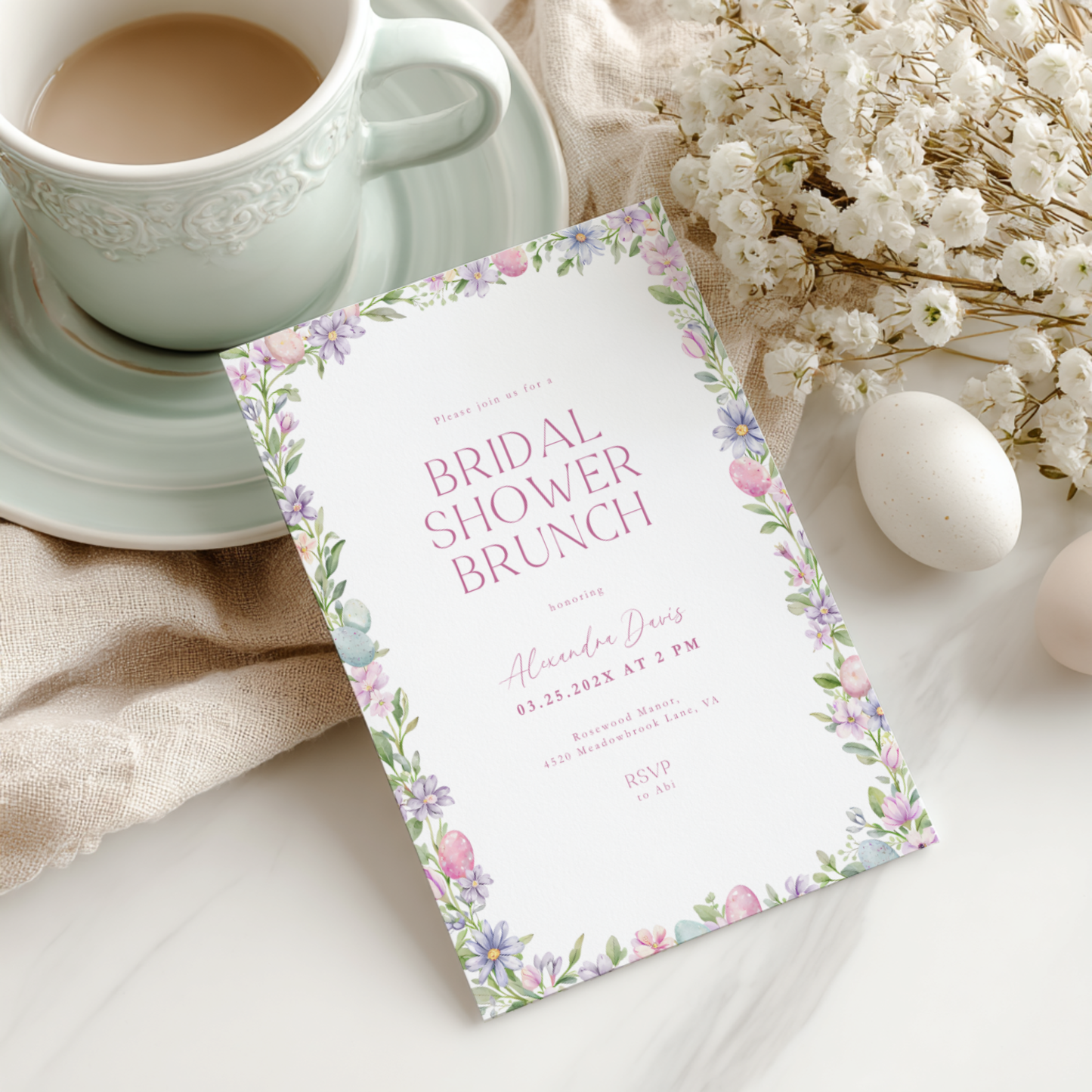 Easter Spring Bridal Shower Brunch Invitation L106