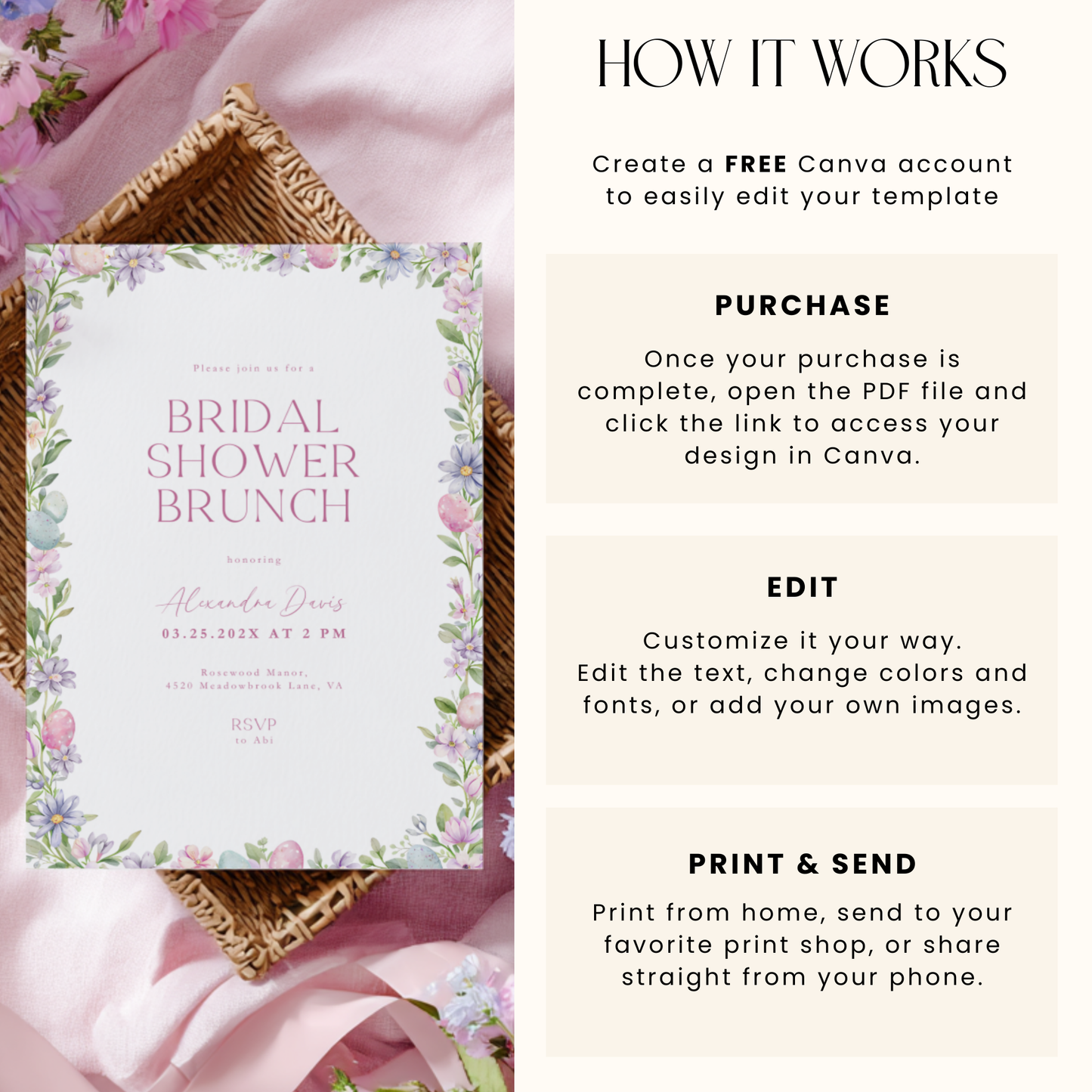 Easter Spring Bridal Shower Brunch Invitation L106