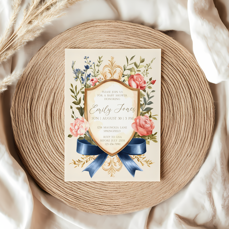 Baby Shower Invitation - Elegant Storybook Royal Garden Party Crest BS133