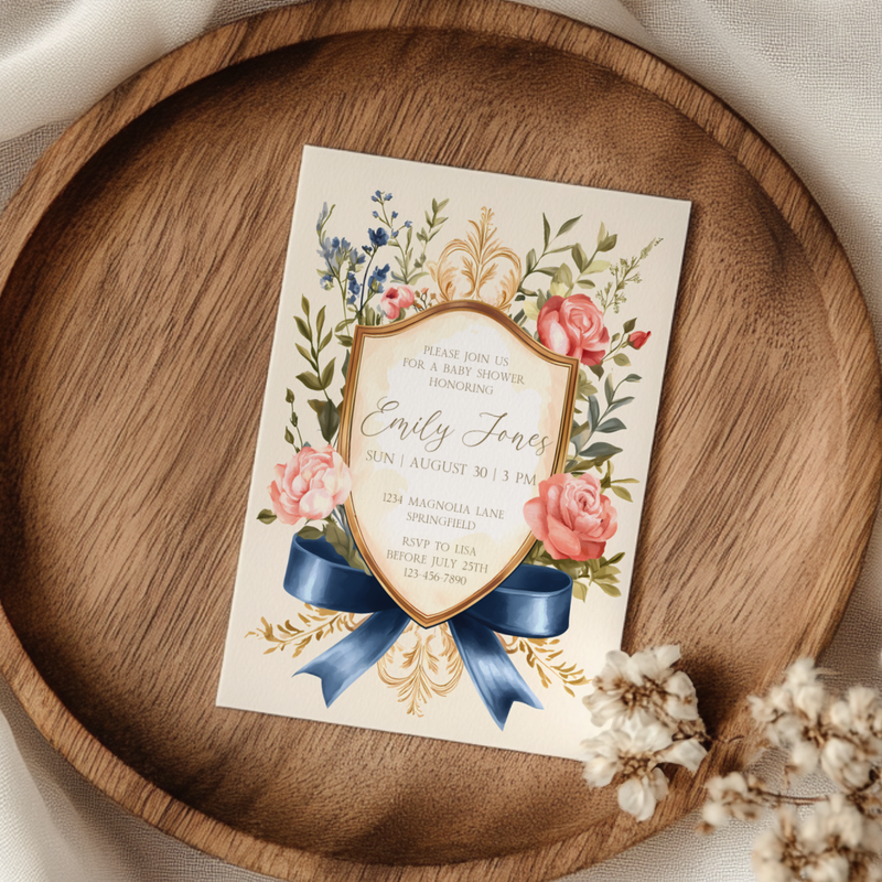 Baby Shower Invitation - Elegant Storybook Royal Garden Party Crest BS133