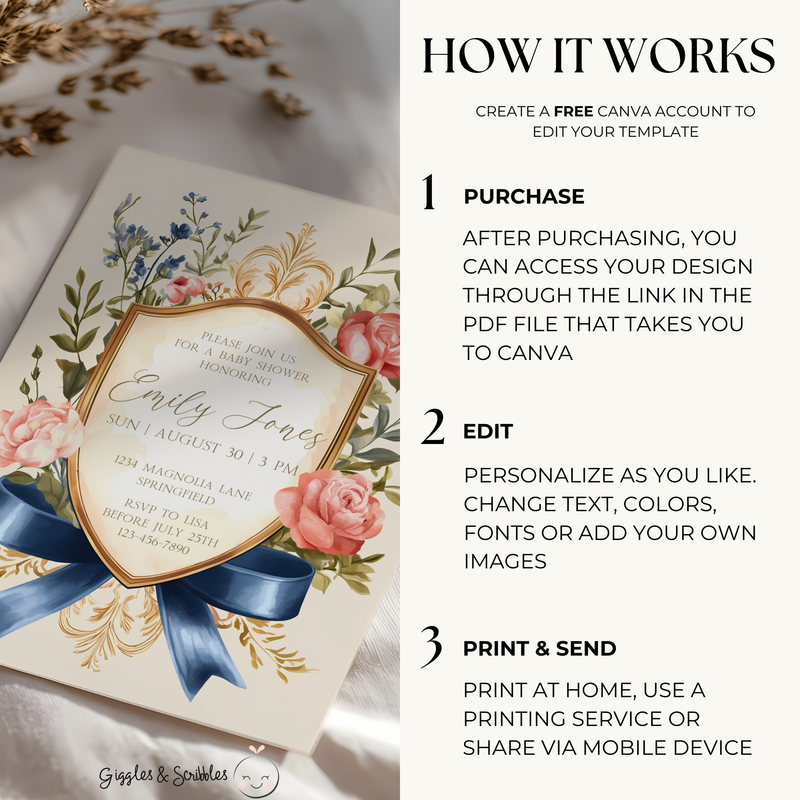 Baby Shower Invitation - Elegant Storybook Royal Garden Party Crest BS133