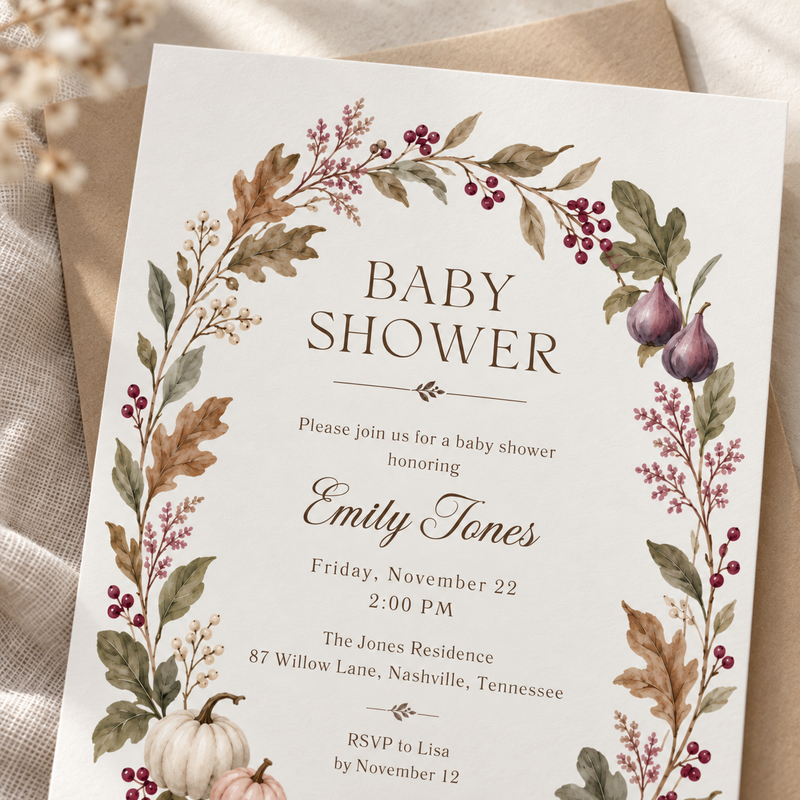 Elegant Fall Baby Shower Invitation BS333