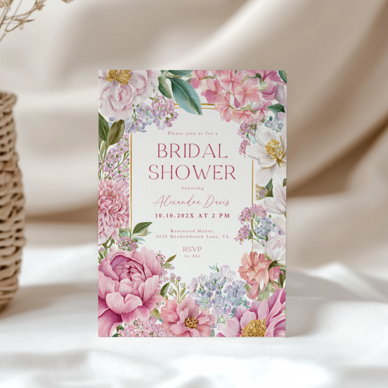 Elegant Pink Floral Bridal Shower Invitation L88